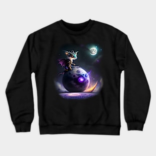 Fantasy space dragon moon scene design Crewneck Sweatshirt